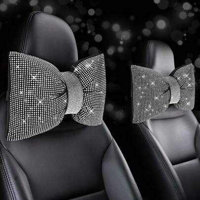 1PC Car Neck Pillow, Softness Car Headrest Pillow For Driving, Bling Car Pillow, Bow Pillow, Crystal Diamond Car Accessories For Women, Car Pillow