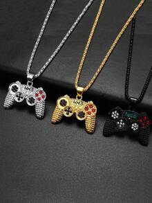 1件时尚水钻游戏手柄吊坠项链，未镀层合金链，时尚游戏派对配饰，生日礼物 - 彩色 - 查看 3