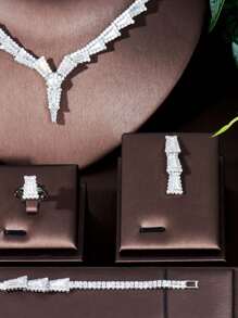 1 Set Elegant Cubic Zirconia Heart Shaped Jewelry Set, Suitable For Women To Wear On Dates
