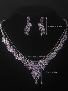 Hochwertiges Braut-Accessoire-Set für Frauen - Halskette, Ohrringe, Brautschmuck für Hochzeit, Bankett, Party, lila, blaues, rotes Halskette- und Ohrringe-Set