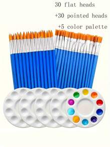 30 pièces/50 pièces/100 pièces Set de pinceaux à cheveux en nylon plats et pointus, convenant pour la peinture acrylique à l'huile professionnelle, l'aquarelle, la peinture de visage, l'art sur rocher, la manucure, l'artisanat, fournitures pour artistes et passe-temps