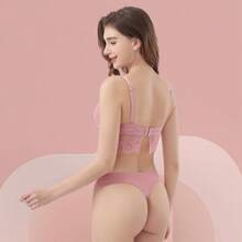 Z&D Lingerie Set Wide Back Cropped Style With Underwire With Cup And Lace Thong Panties 6703 - Hồng - Xem 3
