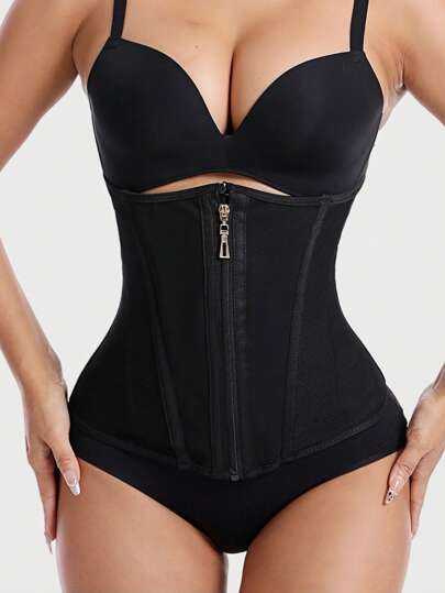 1 pezzo Cintura vita casual da donna, tinta unita, semplice e confortevole, in tessuto maglia casual regolare, con chiusura lampo e inserti in rete, con cucitura a lisca di pesce, adatta per tutte le stagioni