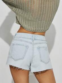 Women's Ripped Denim Shorts Stylish Blue/Black Mid-Rise Jean Shorts For Summer Spring