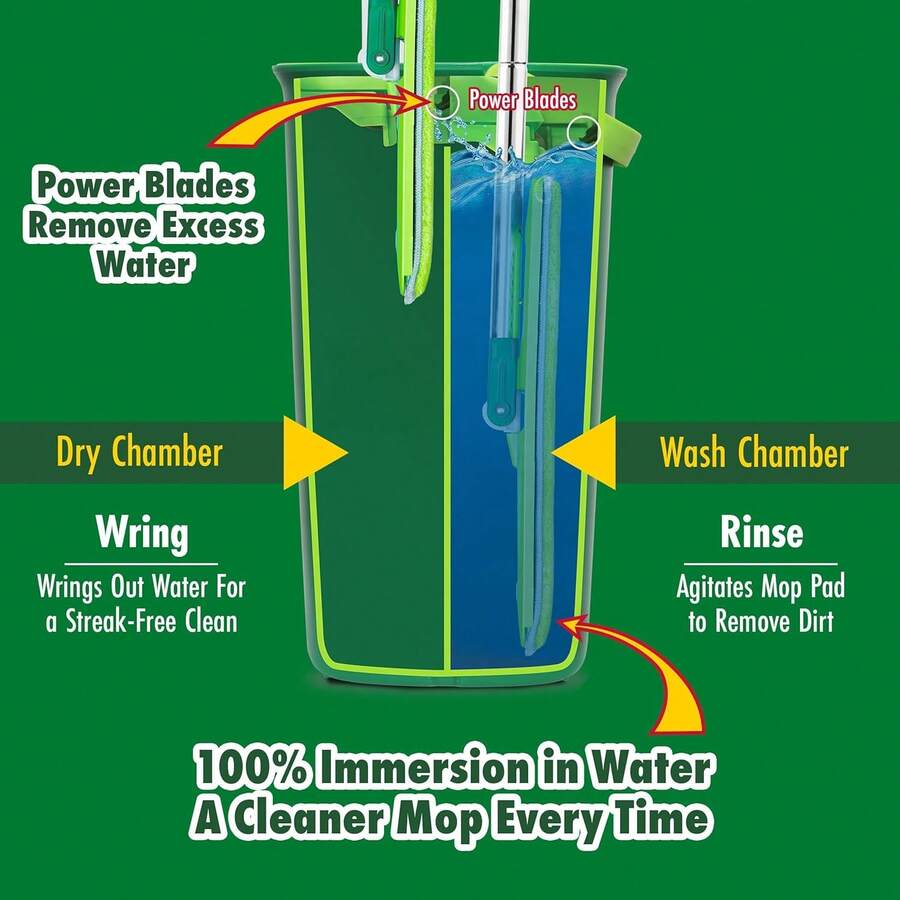 Rinse 'n Wring Mop And Bucket System, Microfiber Dry Wet Mop For Floor Cleaning, Hardwood, Laminate, Tile Cleaner, Dual Chamber Bucket Design, 2 Total Refill Replacement Head Pads - 2 Pads - 查看 1