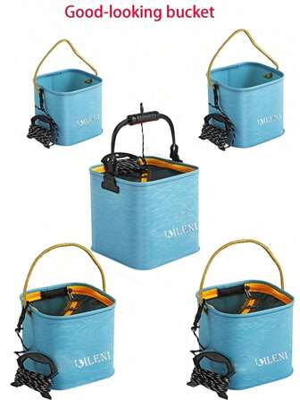 1pc Portable Foldable Water Bucket With Net For Fishing, Carrying Rope, Foldable Water Bag For Camping And Travel