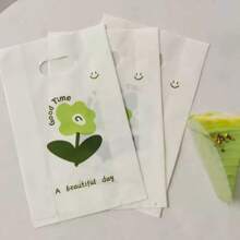 50pcs/Clothing Green Flower Handbag Fashion Women's Plastic Shopping Bag Fresh And Simple Jewelry Gift Bag Summer Cooling,Beach,Travel