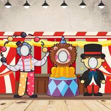 1pc Circus-Themed Photo Banner Backdrop Background For Weddings, Birthdays, And Family Parties - Includes Clowns, Magician, Lion, And Cake Table Decorations - Perfect For Photography Booths And Studio Props, Birthday Photo Booth | Colorful Birthday Banner | Easy Setup Backdrop - Red - View 4