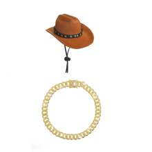 2pcs Western Cowboy Chain Collar Porch Goose Outfits For 23"/ 17'' Lawn Cement Goose Statue Clothes Cowboy Hat With Chain Collar