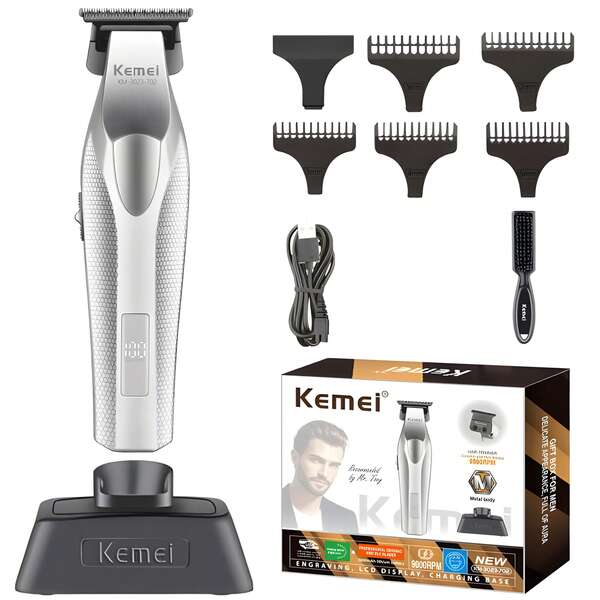 Kemei Kemei New Product Electric Scissor 9000 RPM High Speed All Metal Carving Pushing 3023 Fast Oil Charging Head Pushing Scissor Trimming Pushing White Full Body Texture Metal