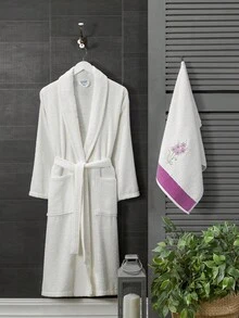 Bathrobe Women Fluffy, Bathrobe Men With Hood Terry Cloth Sauna Robe, Unisex, Sauna Robe Women With Long Belt S/M - L/XL - Cream - View 3