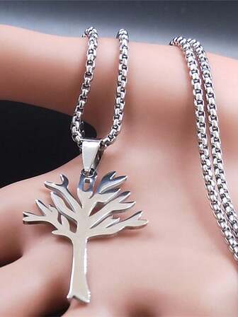1 件时尚魅力生命之树吊坠不锈钢项链男孩女孩配饰派对珠宝
