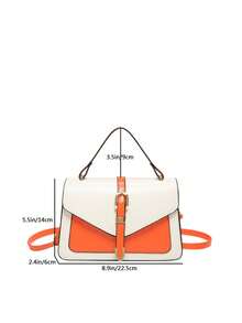 Faux Leather Belt Decor Flap Handbag Shoulder Bag - Orange - View 3