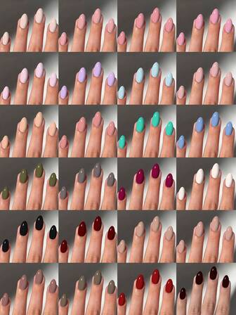 288 piezas/caja (24 colores mixtos) Uñas postizas de unicolor brillante de forma ovalada corta, se ajustan perfectamente. Incluye 4 piezas de pegamento de gelatina y 2 piezas de lima de uñas. Sigue tu corazón y muestra tu estilo, adecuado para el uso diario y de fiesta de mujeres y niñas. Suministros de uñas