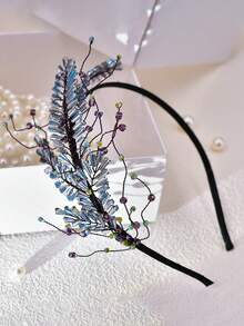 1pc Elegant Handmade Crystal Beaded Floral Side Branch Hair Hoop, Fairy Hair Accessory, Luxurious & Romantic Shiny Headband For Women, Suitable For Wedding, Party, Photography - A25 - View 8