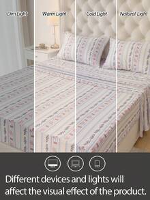 4件套100%涤纶印花床上用品套装（2个枕套+1个床单+1个床笠），现代涤纶床上用品套装，四季皆宜