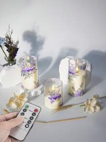 Set de 1/3 velas sin llama de cera violeta con diseño impreso, velas LED parpadeantes con temporizador y control remoto, decoración para reuniones en el hogar, bodas, Acción de Gracias, Navidad, cumpleaños, Día de la Madre, fiestas, graduación