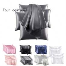 4 Pieces Of 100% Mulberry Silk Pillowcases, Silk Pillowcases, Suitable For Hair And Skin, Silk And Soft Bed Pillowcases, With Invisible Zipper, For Ladies And Men