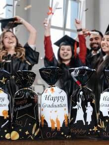 25/50/100 piezas Bolsas de regalo de la temporada de graduación, diferentes estilos negros Bolsas de embalaje de regalos de fiesta de graduación, Clase de 2025 Decoración de mesa de fiesta de graduación Bolsas de regalo, Suministros de embalaje de regalos de fiesta de graduación conmemorativa, Suministros de embalaje de regalos de graduación de felicitación, Decoración de regalos de graduación feliz, Regalos de graduación, Recuerdos de fiesta - Temporada de graduación negra - Ver 9