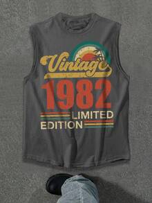 Lonblece 男士夏季英文字母和数字图案背心 - 深灰色 - 查看 2