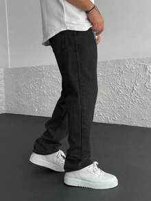 Premium Minimalist Versatile Straight-Leg Washed Jeans With Drawstring Elastic Waist, Casual Pants For All Seasons - Black - View 2