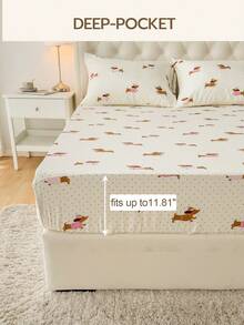 4pcs 100% Polyester Dog Print Bedding Set (2 Pillowcases + 1 Bed Sheet + 1 Fitted Sheet), Modern Polyester Bedding Set Suitable For All Seasons - Multicolor - View 5