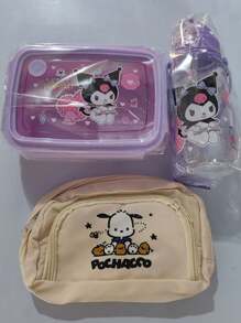 Sanrio Hello Kitty & Freunde 3-Fach Bento Box Set mit Trinkbecher - Süß Cartoon Kunststoff Kinder Lunchbox, perfekte Geschenkwahl für die