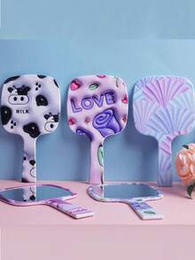 1pc Beauty Salon Makeup Mirror, Portable Desktop Vanity Mirror With Handle For Touch Up - Multicolor - View 2