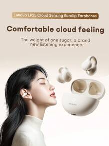 Lenovo Écouteurs Bluetooth Lenovo LP25 avec étui de protection transparent, style tour d'oreille, Écouteurs Bluetooth 5.4 ENC anti-bruit avec longue autonomie et commandes tactiles intelligentes, compatibles avec les appareils Apple et Android