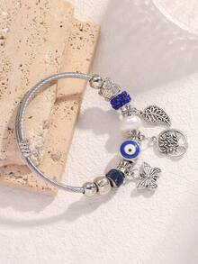 Popular Silver Stainless Steel Bracelet, Exquisite Pendant, Alloy Adjustable Couple Bracelet - 藍色-3 - 查看 2