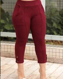 CAPRI PANTS Casual Pocket Button - Verde militar - Ver 2