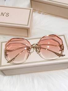 Frameless Round Fashion Glasses, Fashion Designer Gradient Glasses For Women, Rimless Curved Metal Bridge For Summer Beach Vacation,Outdoor,Travel - Multicolor - View 5