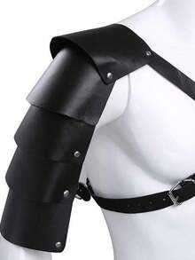 1PC Medieval Retro Knight Pu Leather Shoulder Armor In Viking Punk Style, Renaissance Costume Accessories Cosplay Props - A - View 4