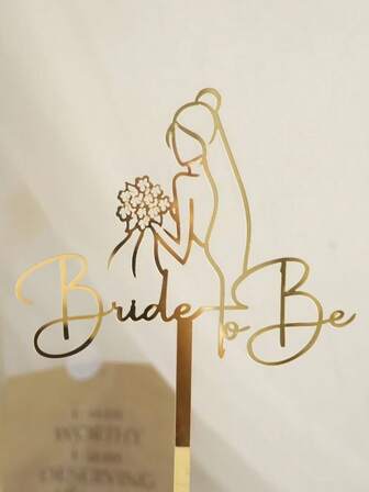 1 件新娘蛋糕装饰，金色镜面亚克力蛋糕装饰，适用于新娘送礼会、婚礼送礼会、订婚单身派对装饰品、派对用品