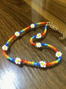 1 Peça Colar Estilo Ocidental do Campo Azul com Flores de Margarida e Contas Feitas à Mão, Acessório de Joalheria de Verão Personalizado e da Moda, Colar Conversível e Choker