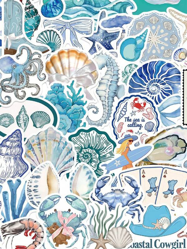 50PCS Ocean Stickers, Sea Animal Stickers, Blue Stickers, Beach Stickers ,Aesthetic Stickers, Blue Stickers Cartoon Graffiti Lable Stickers For Laptop,Car,Skateboard,Bottles,Scrapbook,Computer,Phone,Gift