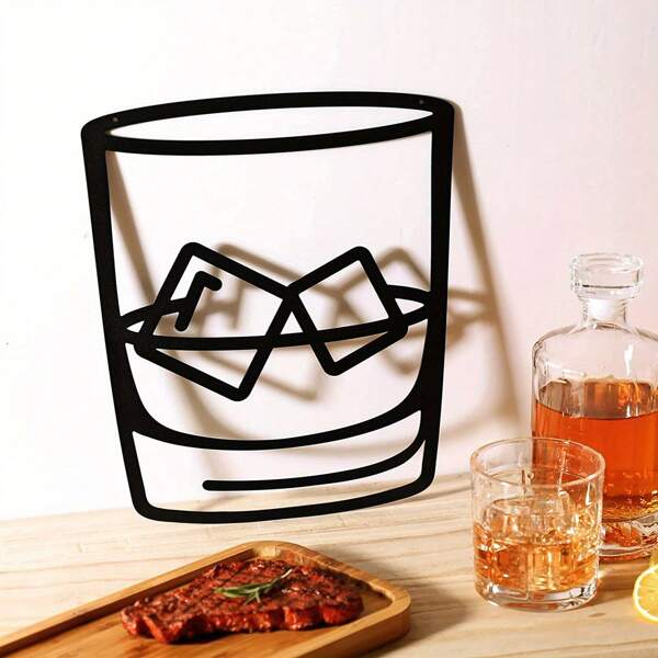 1 Stück Whiskyglas mit Eisenkugel Wandkunst - minimalistisches Trinksymbol für Bar, Küche oder Pub Dekoration - einzigartiger Eisen Wandakzent - tolles Geschenk zum Vatertag, Geburtstag oder Einweihung
