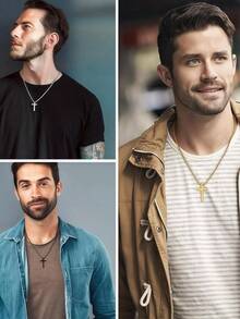 1pc/3pcs Simple Fashion Cross Necklace, Glossy Cross Necklace, Sweater Necklace, Gold And Silver Black Necklace, Hip Hop, Suitable For Men's Daily Life, Gifts For Men, Birthday Gift, Anniversary Gift, Punk Style, Necklace For Weddings, Celebrations And Parties, Musty, Office Outfits, Accessories, Casual Accessories - Multicolor - View 3