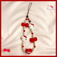 Sanrio Sanrio Hello Kitty Red And White Apple Phone Camera Kitty Hanging Chain Suitable For Phone Case Hanging Chain Original Handmade Bead CCD Camera Hanging Chain