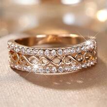 1 件优雅无限符号合成氧化锆镀金铜合金戒指，适合母亲节、派对、日常佩戴、所有季节 - 白色 - 查看 5