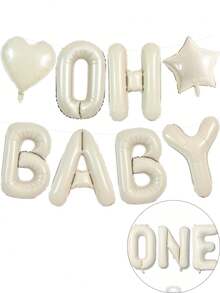 40 Inch Beige One Balloons For 1st Birthday, Cream White Sand One Balloon Letters With Ribbon, Neutral Ivory Alphabet One Balloon For Boys Girls First Birthday 1 Year Old Baby Shower Party Decorations - Beige - View 1
