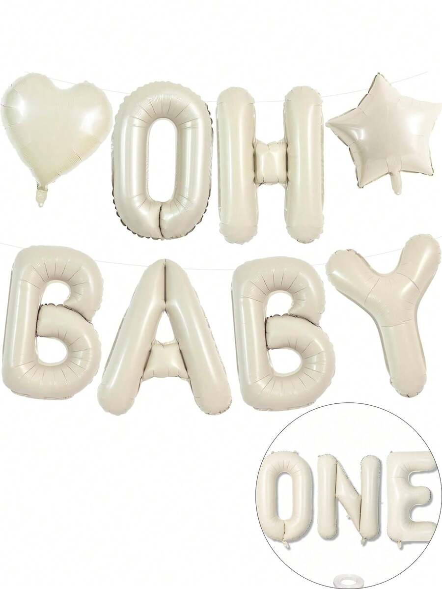 40 Inch Beige One Balloons For 1st Birthday, Cream White Sand One Balloon Letters With Ribbon, Neutral Ivory Alphabet One Balloon For Boys Girls First Birthday 1 Year Old Baby Shower Party Decorations - Beige - View 1