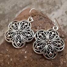 1 Pair Vintage Silver Flower Dangle Earrings, Unique Floral Earrings Fashion Jewelry For Women - Geometry - View 6