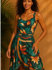 Bodysuit Swimsuit And Pareo Set Kit Premium Beach Cover-Up Bathing Suit Bodysuit - Bản in ánh sáng mùa thu - Xem 6