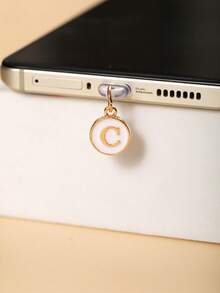 1pc 26 Letters Platinum Color Double-Sided Consistent Alloy Metal Plated Pendant, Transparent Silicone Phone Earphone Tablet Kindle Dust Plug Pendant Accessory, Mobile Charging Port Decor Ornament, Suitable As Small Gift, Waterproof And Anti-Dust Compatible With IPhone Lightning/Type-C And Other Android/Apple 17/16/15 Series Mobile Phones - Type C - View 6