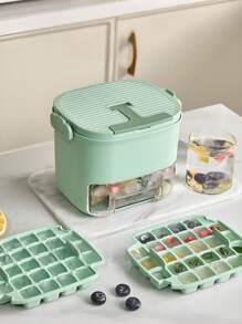 1 pieza Molde de cubitos de hielo de PET con interruptor de liberación con un solo toque, dos opciones de color clásico, asa de transporte conveniente en la tapa, extracción de hielo sin esfuerzo, perfecto para uso doméstico y actividades al aire libre, ideal para cócteles y bebidas refrescantes