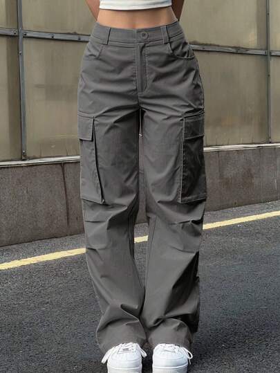 Pantalones cargo de unicolor sencillos para uso diario casual