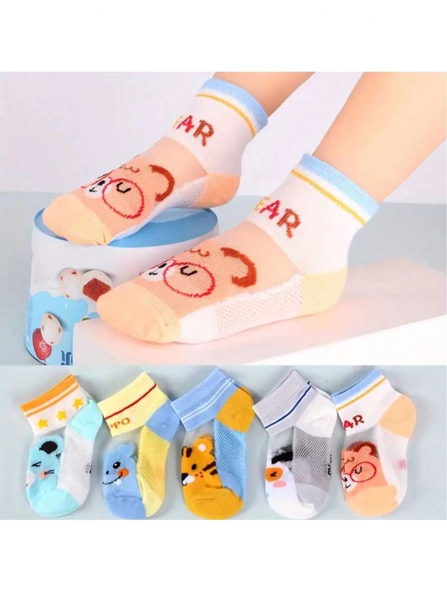 5 Pairs Baby/Kids Cute Cartoon Pattern Breathable Soft Comfortable Versatile Silk Socks - Multicolor - View 1