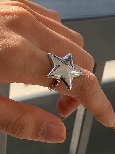 Uworld 1 Pc Woman's Quintessential Smooth Convex Pentagram Ring 18K Steel Colored Stainless Steel Ring Suitable For Daily Wear Festivals Gifts Parties Etc