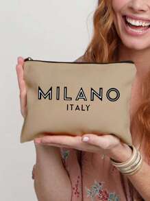 Printed With Letters MILANO Multi Functional Canvas Bag, Makeup Bag - Lightweight And Odorless Polyester Travel Wash Bag,Portable Makeup Bag, Perfect Travel Organizer For Cosmetics And Stationery, Canvas Bag,Fashionable Multifunctional Makeup Bag, Mother Makeup Bag, Travel Essentials, Dormitory Supplies, Bathroom Storage, Jewelry Storage, Lip Oil And Cosmetics Storage Bag School Supplies Pouch Make Up Bag Holiday Essentials,Mother's Day Gift